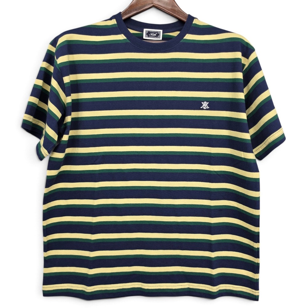 Kith Stripe LAX Tee 2.0 Men's Large Navy Green Yellow Striped T-Shirt NWT